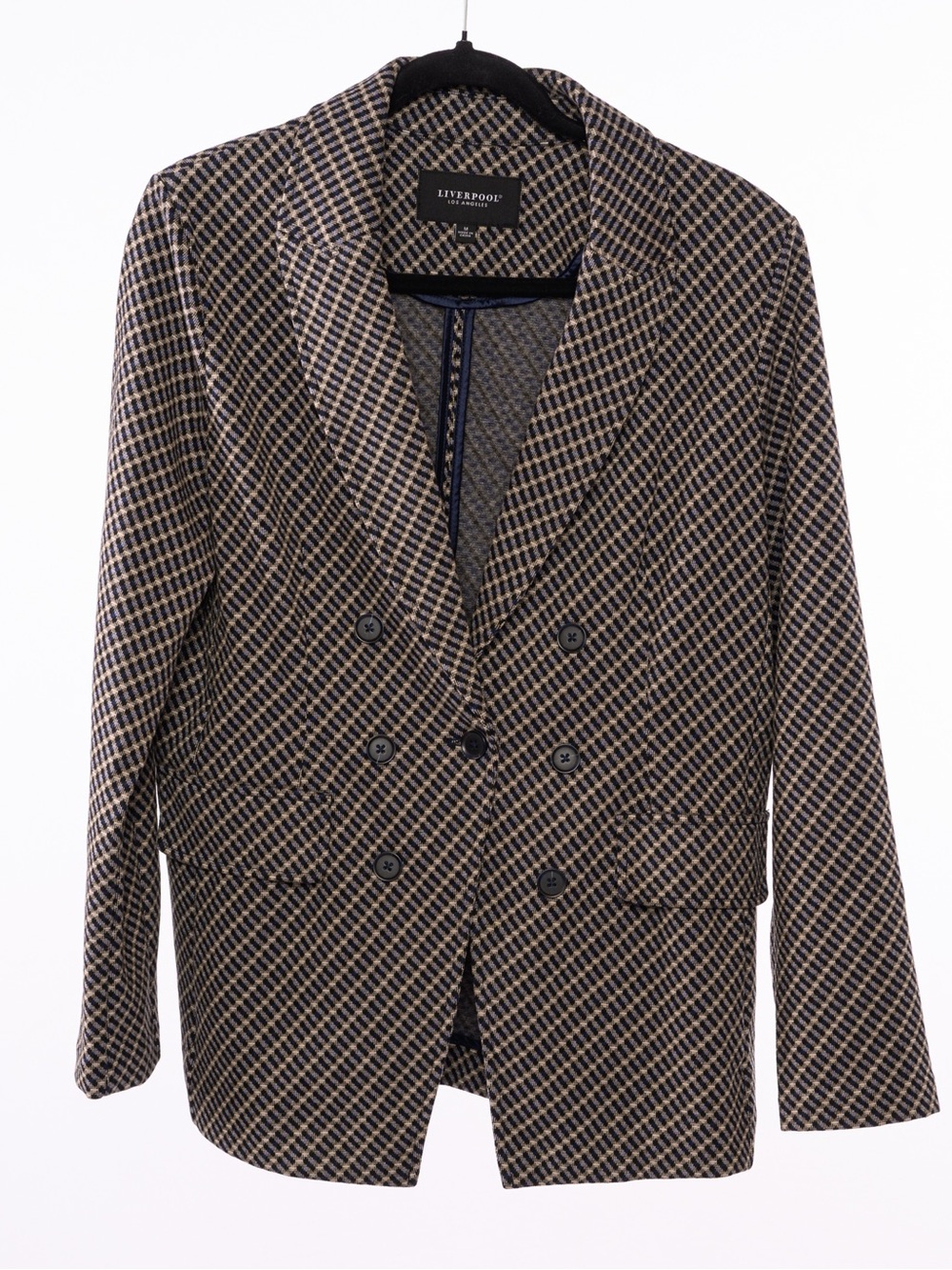 Liverpool Double-Breasted Plaid Blazer in Black and Tan - Picture 2 of 6